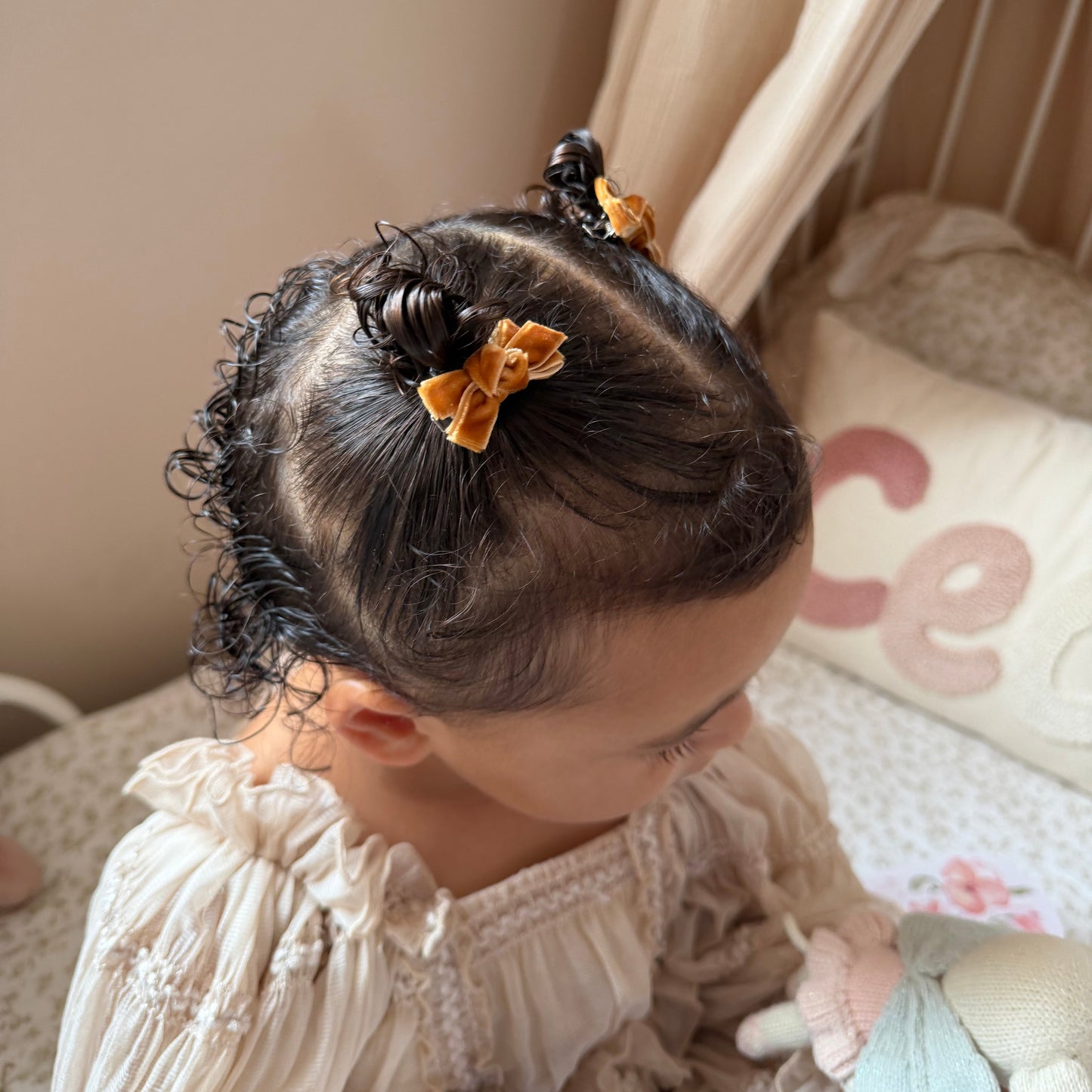 Mini Bow Clips | Golden Ochre Velvet
