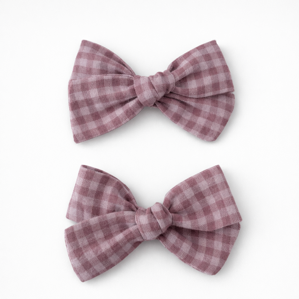 Classic Pigtail Bows | Muted Grape Gingham