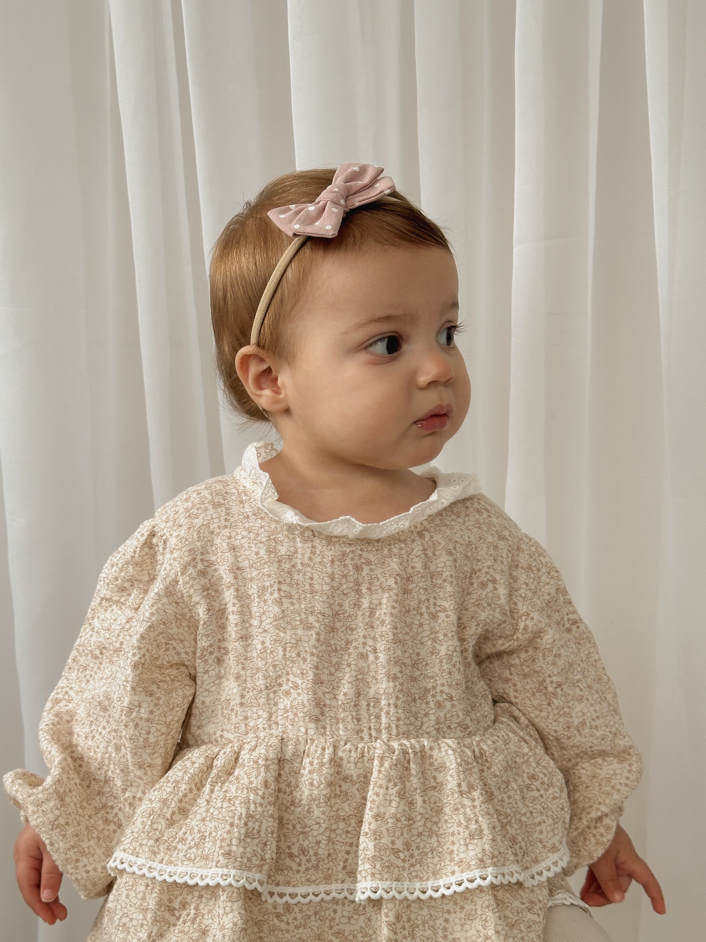 Classic Bow | Rosey Mauve Dots (clip or headband)