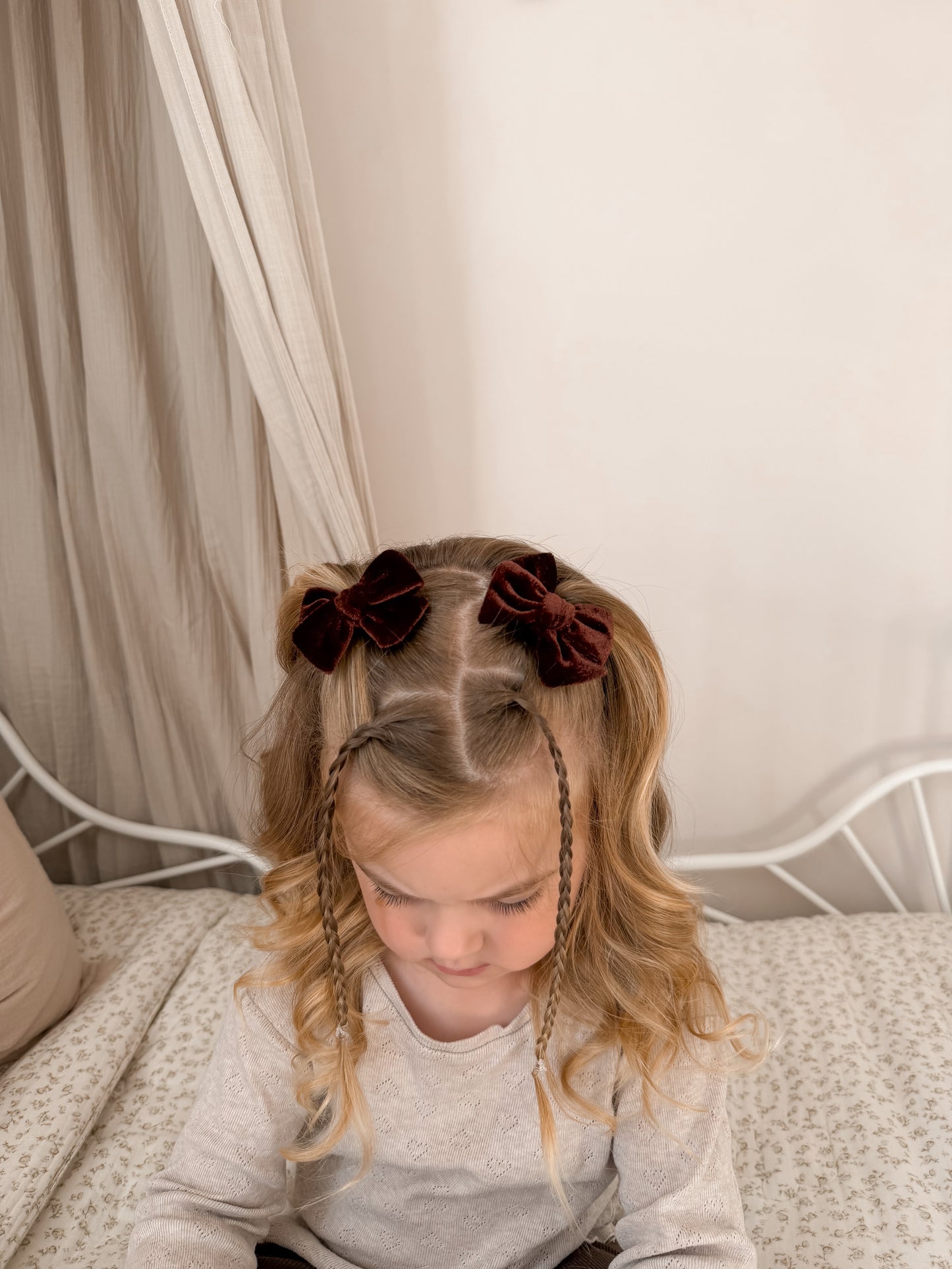 Pinwheel Pigtail Bows | Mahogany Brown Velvet
