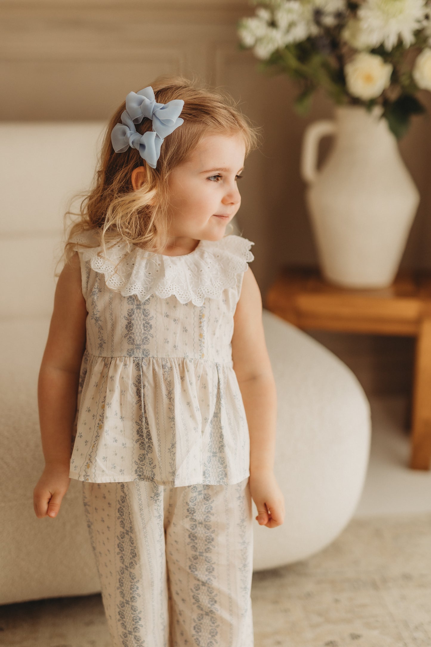 Pigtail Bows | Marshmallow Chiffon - Misty Blue