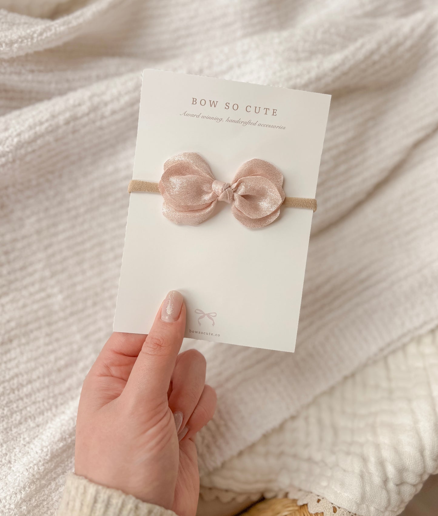 Flutter Bow | Blush Shimmer (Clip or Headband)