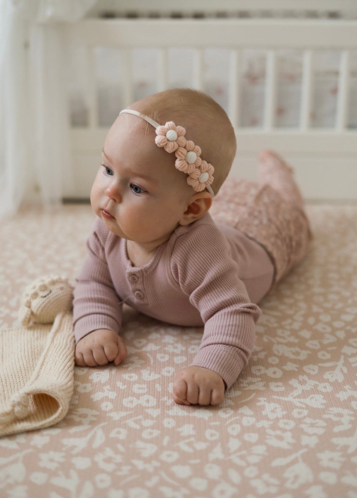 Dainty Headband | Petite Peachy Pink Daisies