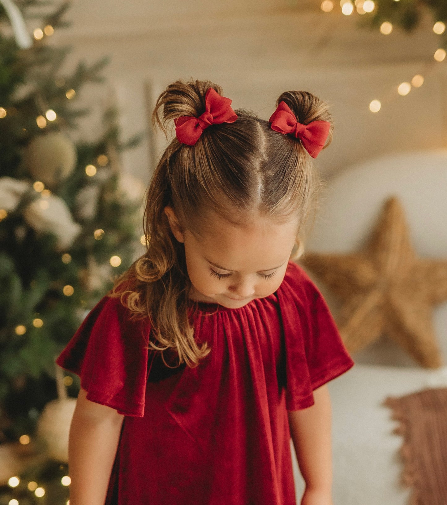 Petite Chiffon Pigtail Bows | Deep Red