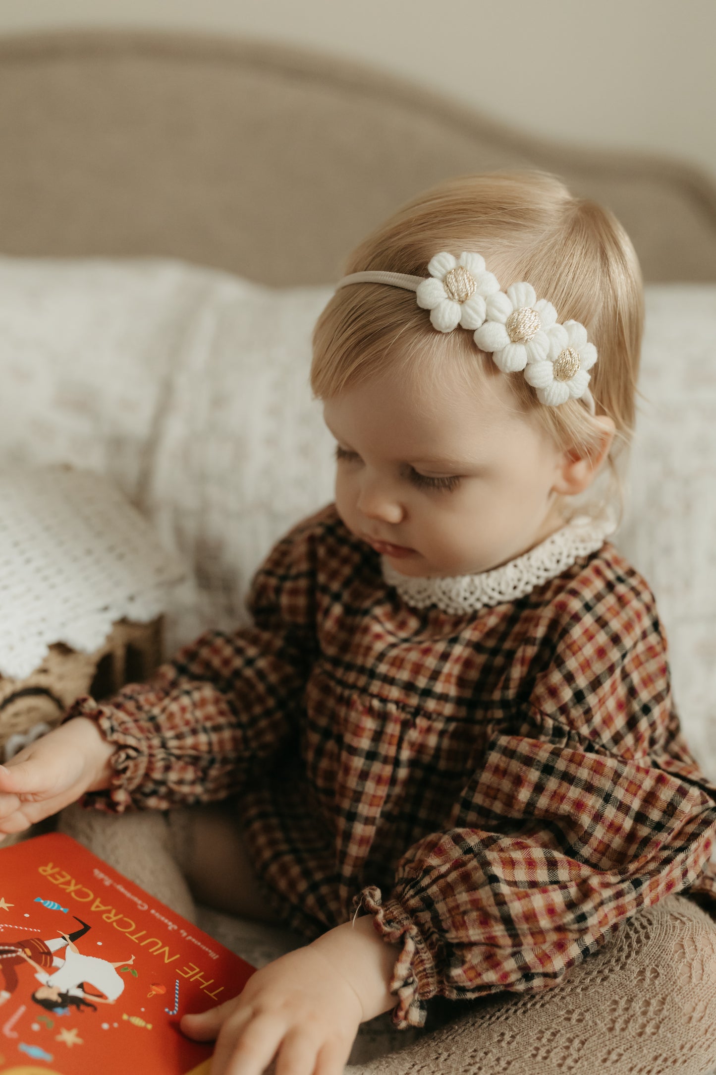 Dainty Headband | Ivory & Gold Daisies