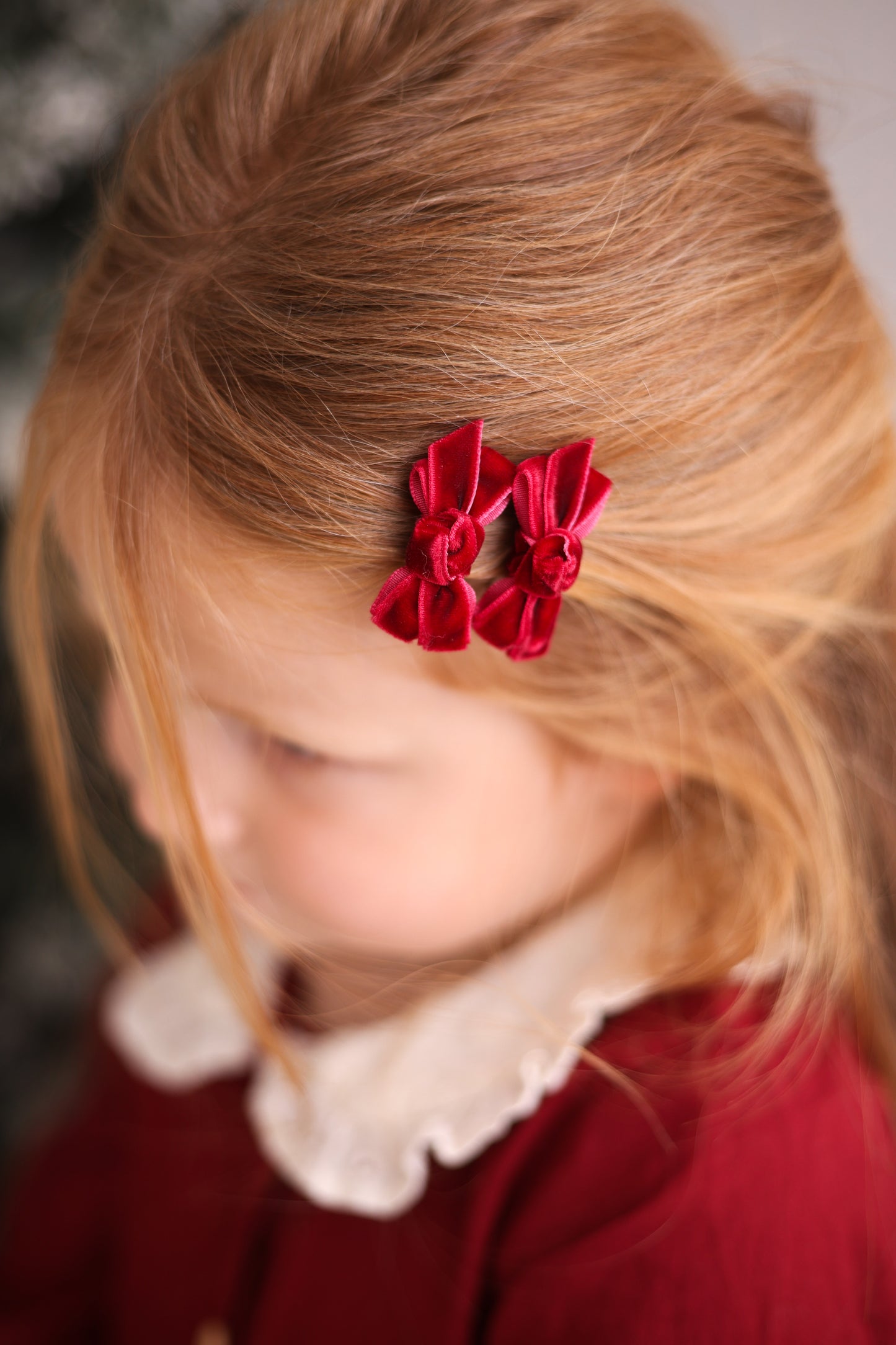 Mini Bow Clips | Deep Red Velvet