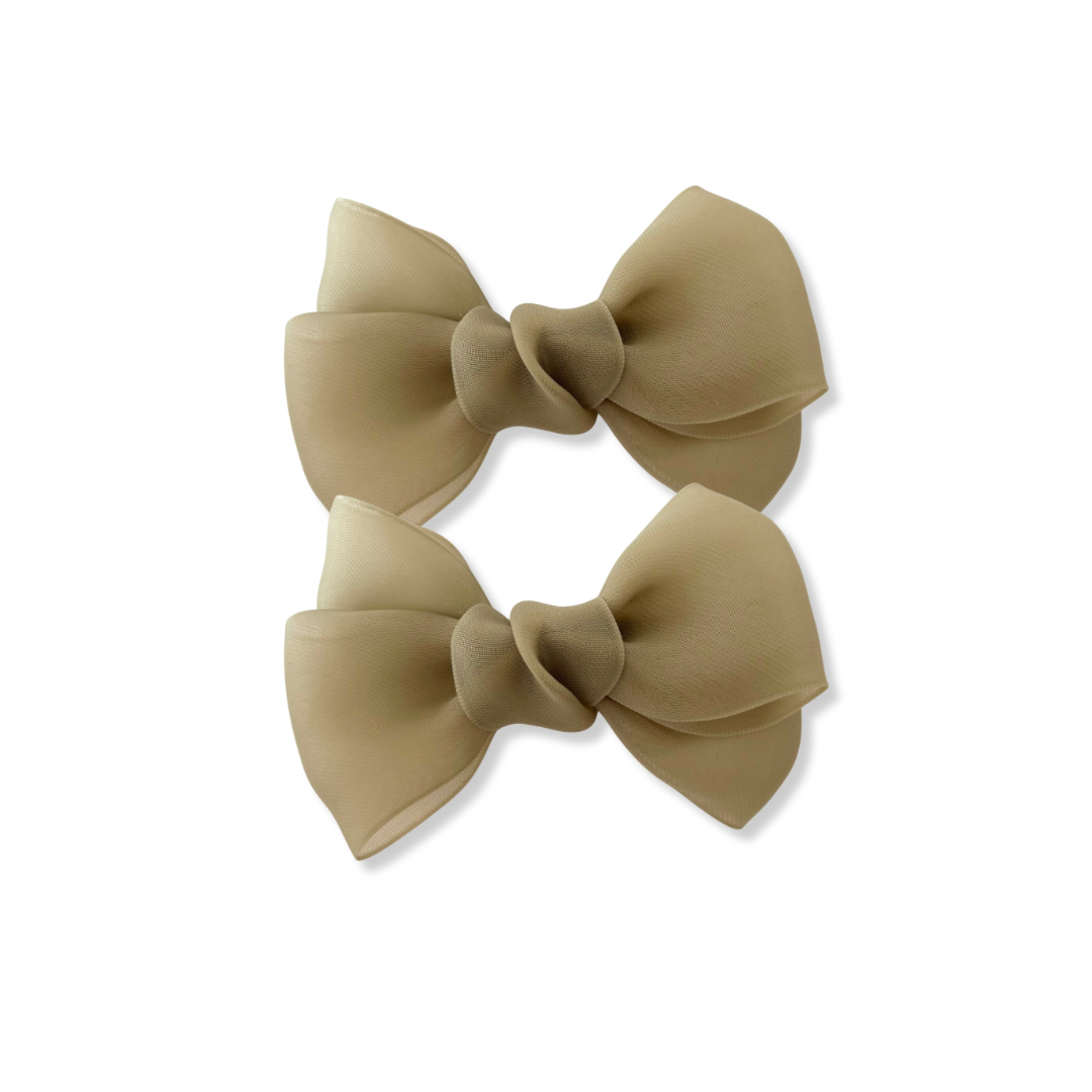 Pigtail Bows | Marshmallow Chiffon - Dusky Olive