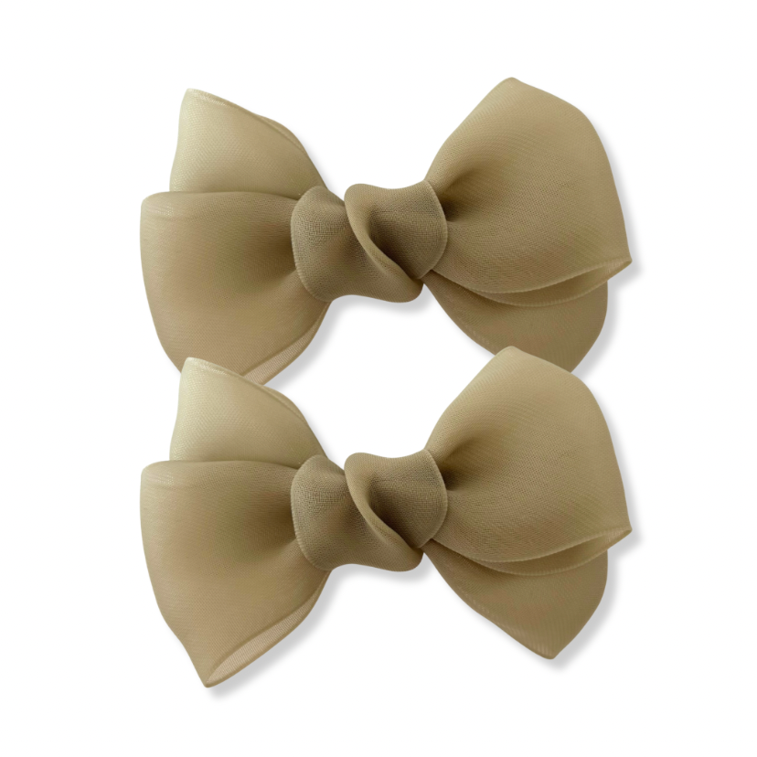 Pigtail Bows | Marshmallow Chiffon - Dusky Olive