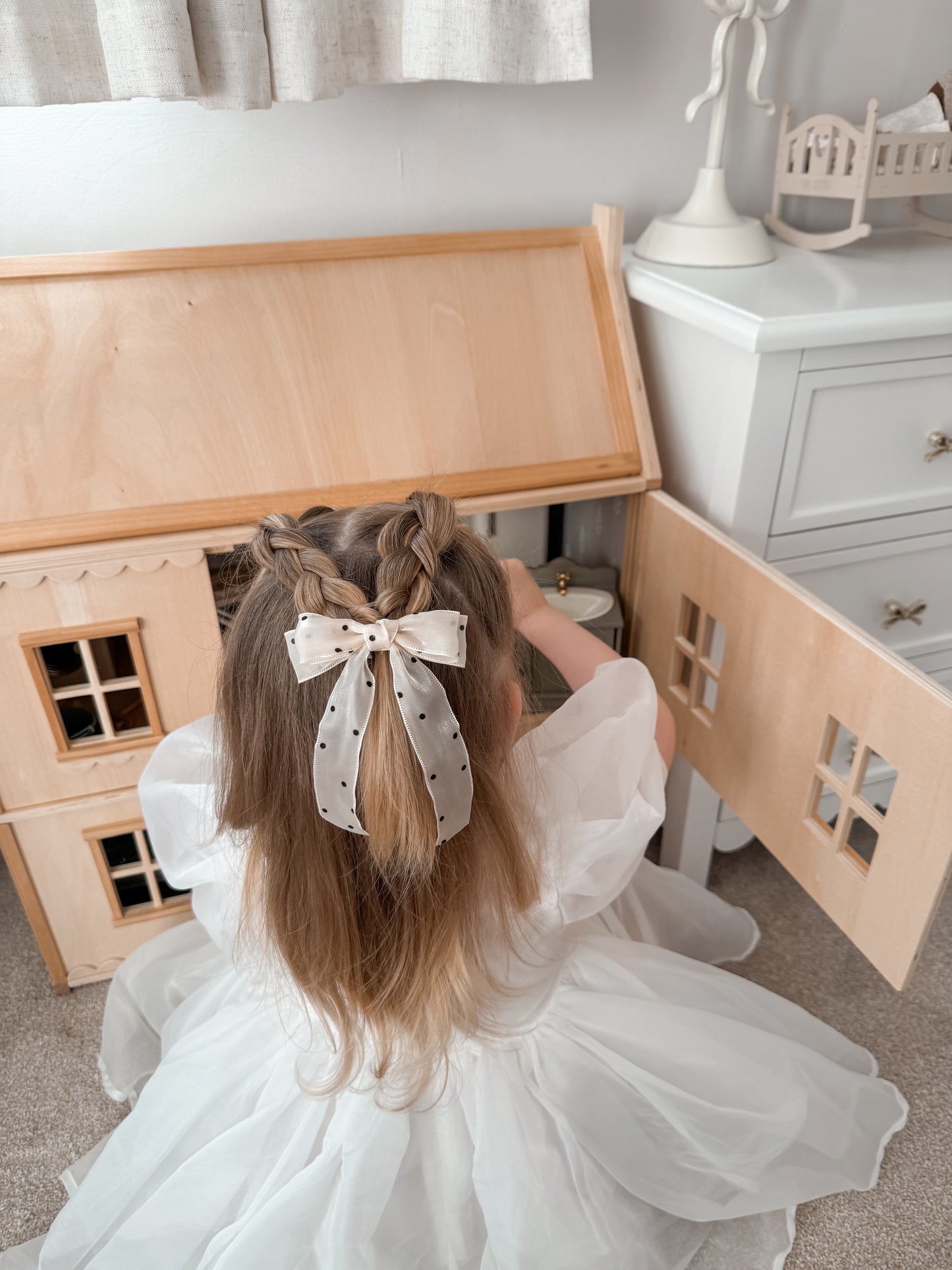 Ribbon Longtail Bow | Neutral Dots