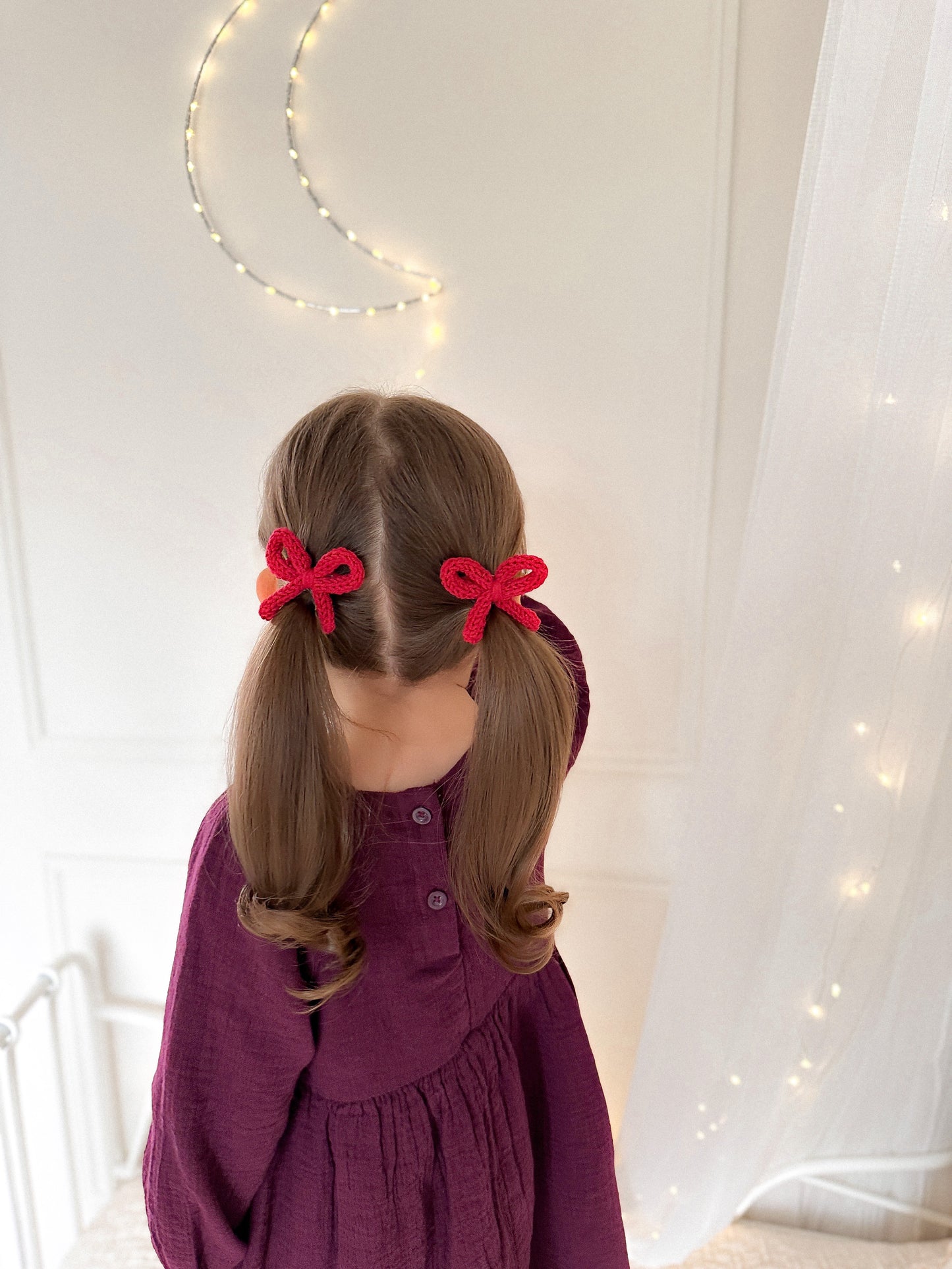 Dainty Knit Pigtail Bows | Crimson