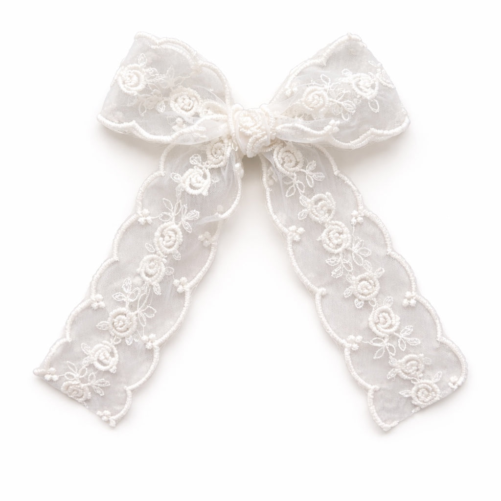 Lace Longtail Bow | Ivory Rose