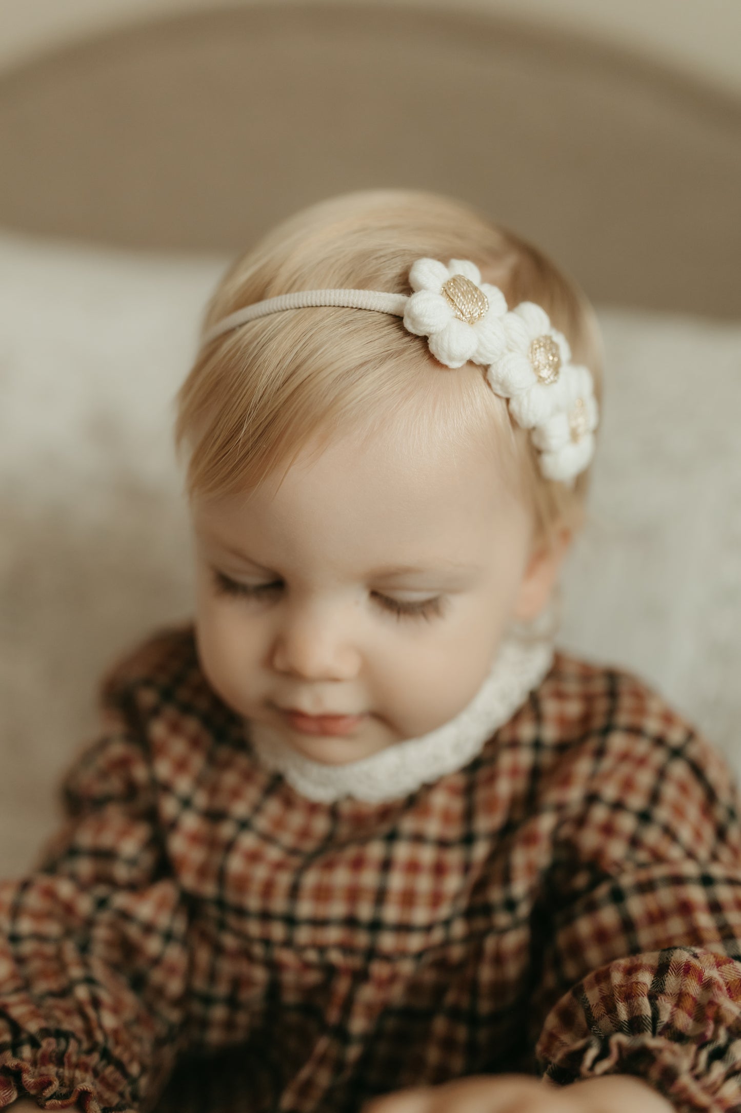 Dainty Headband | Ivory & Gold Daisies