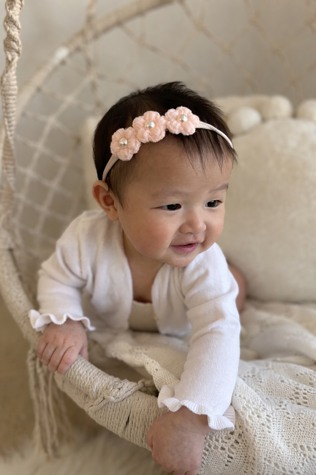 Dainty Headband | Soft Peach Pearly Flowers