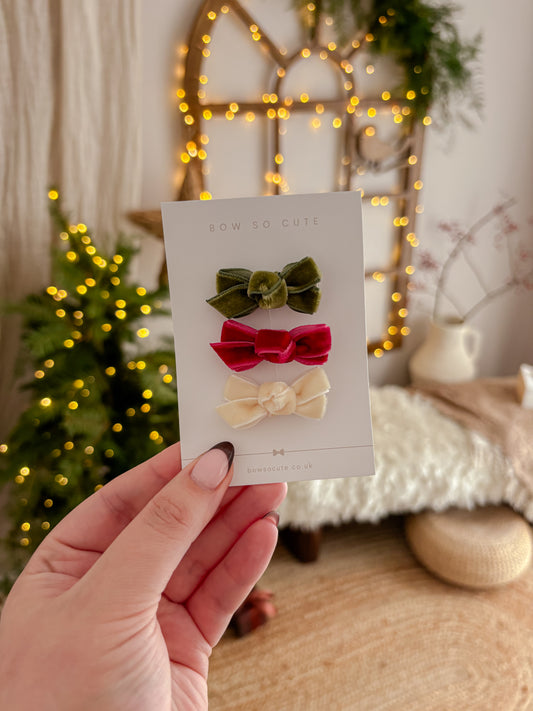 Mini Bow Clips | Festive Velvet Trio