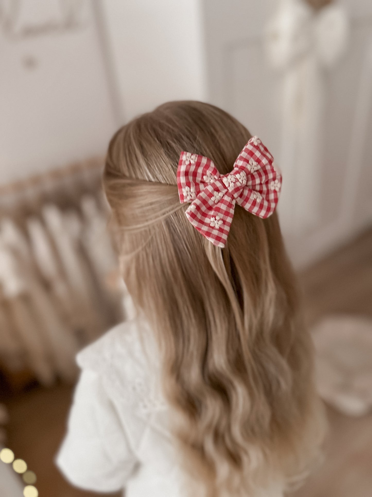 Pinwheel Bow | Red Embroidered Gingham