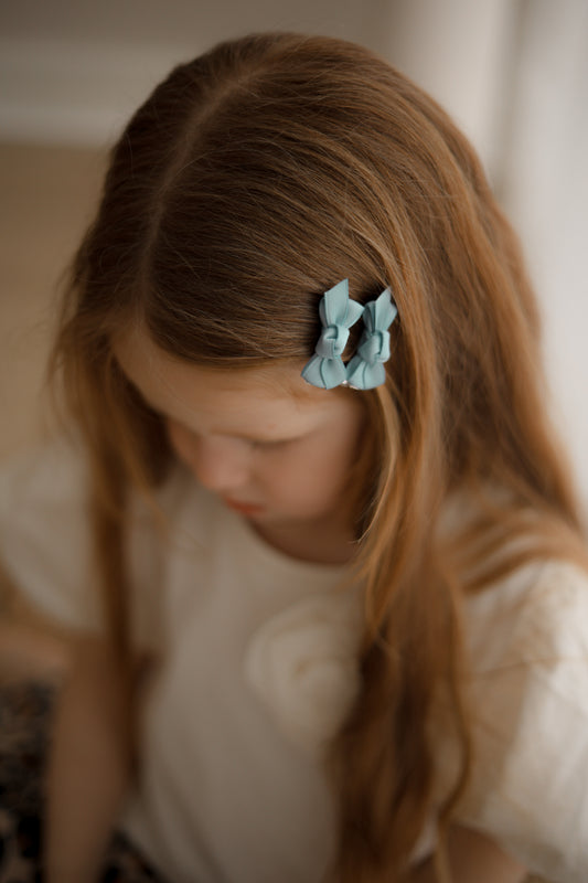 Mini Bow Clips | French Blue Satin