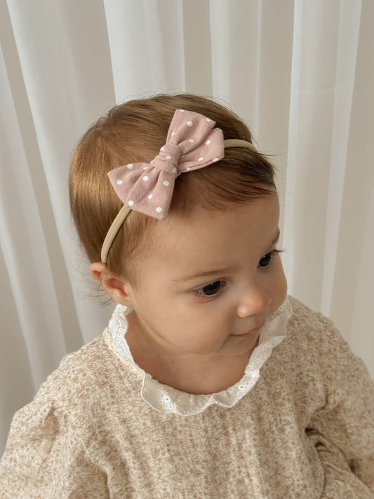 Classic Bow | Rosey Mauve Dots (clip or headband)