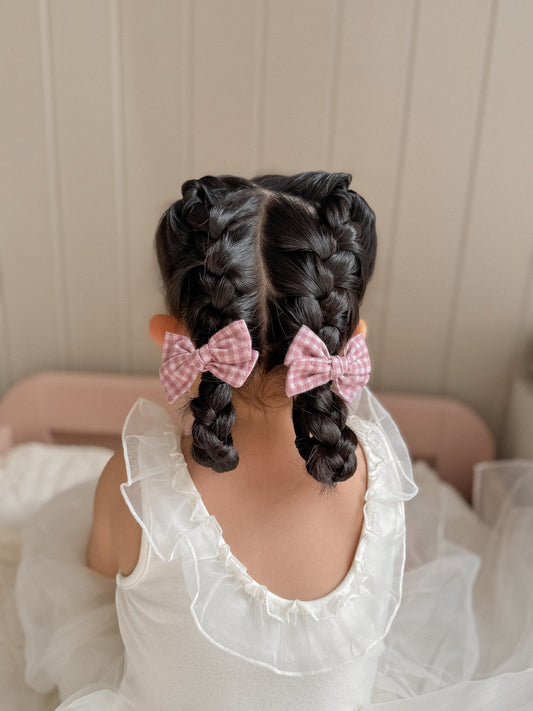 Classic Pigtail Bows | Muted Grape Gingham