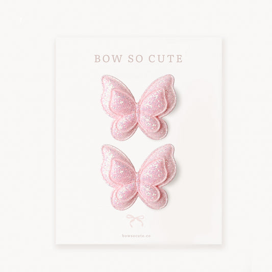 Pigtail Clips | Pink Glitter Butterflies