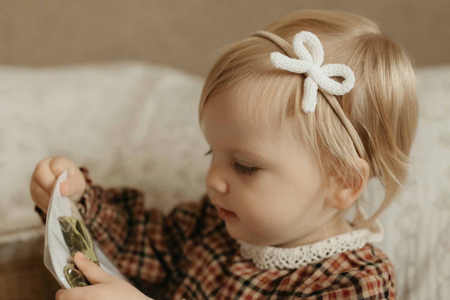 Dainty Knit Bow | Whipped Cream (clip or headband)