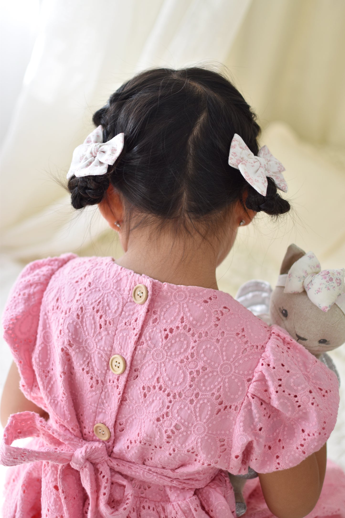 Petite Pinwheel Pigtail Bows | Blushing Bouquet