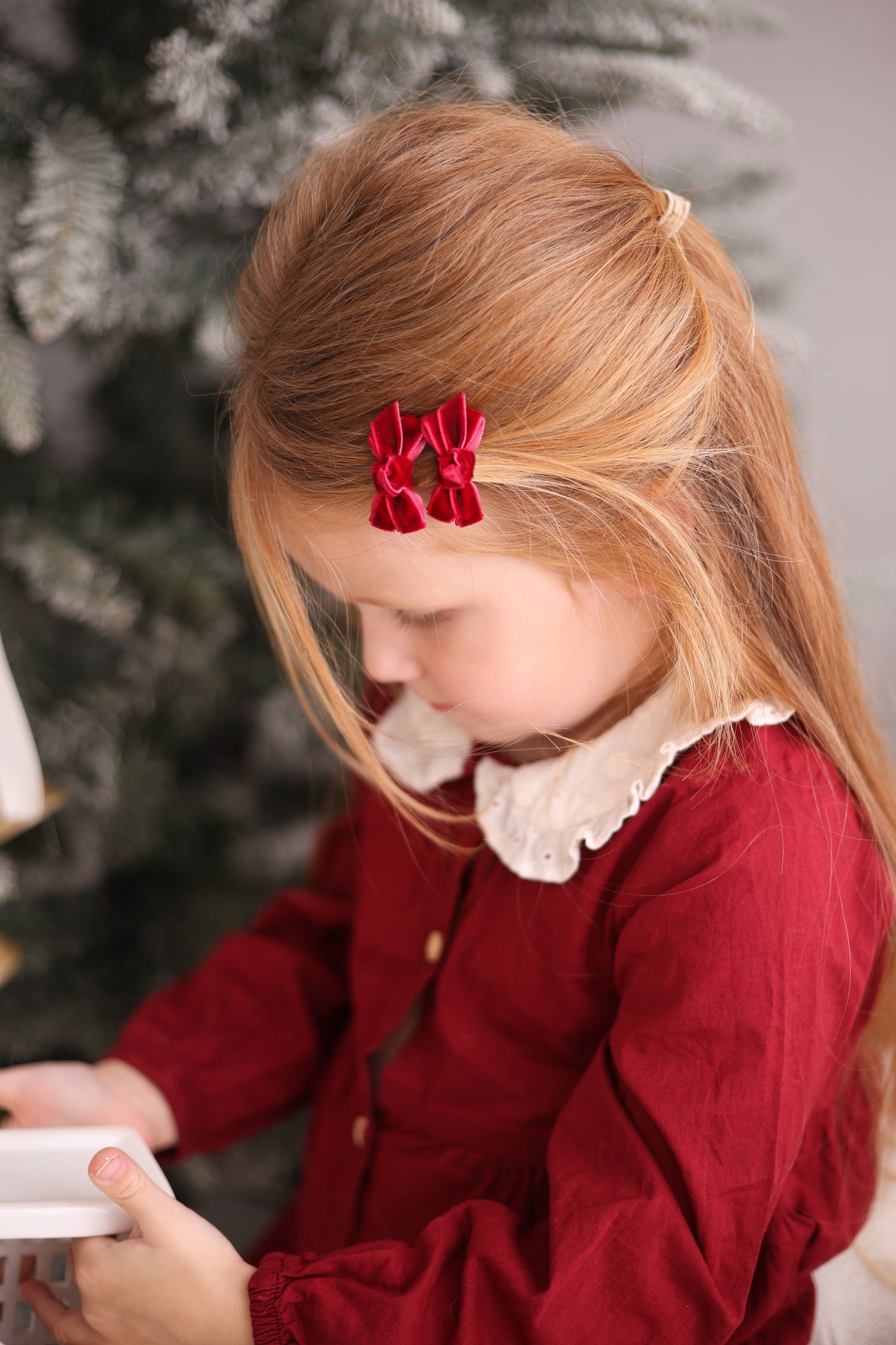 Mini Bow Clips | Deep Red Velvet