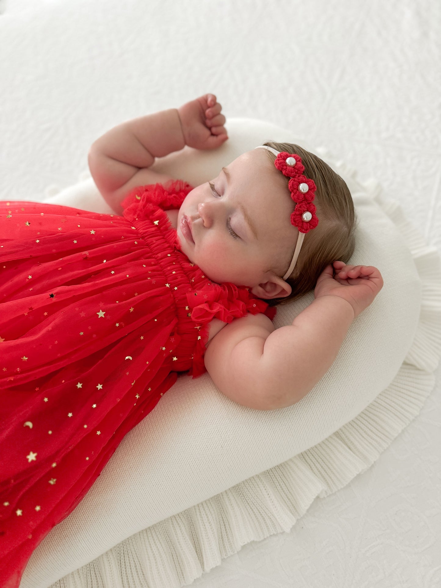 Dainty Headband | Red Pearly Flowers