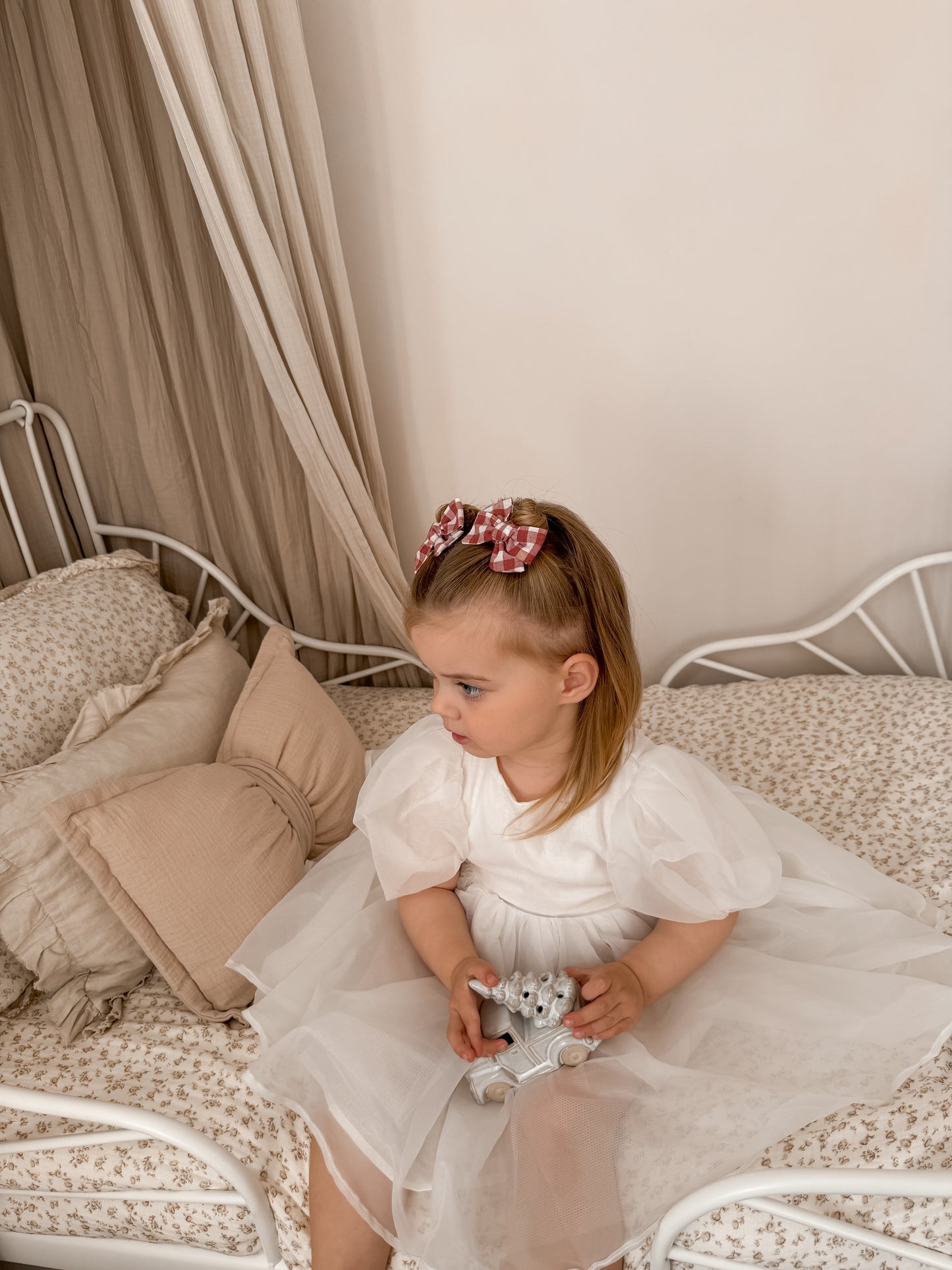 Petite Pinwheel Pigtail Bows | Festive Check