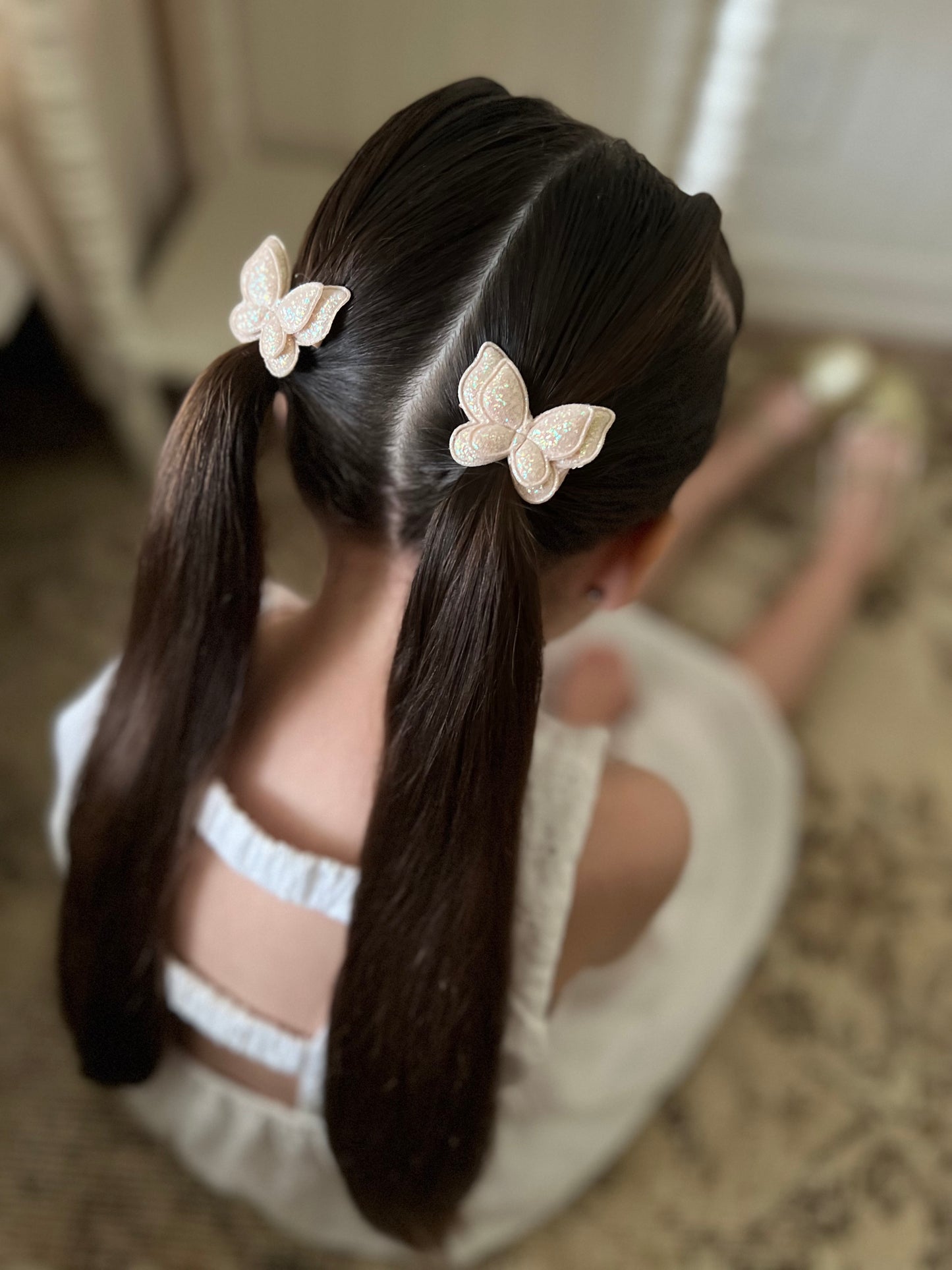 Pigtail Clips | Champagne Glitter Butterflies