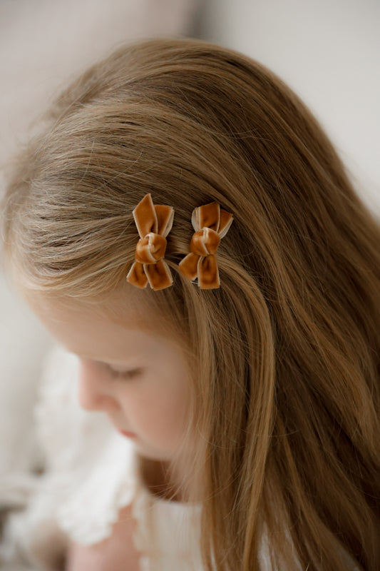 Mini Bow Clips | Golden Ochre Velvet