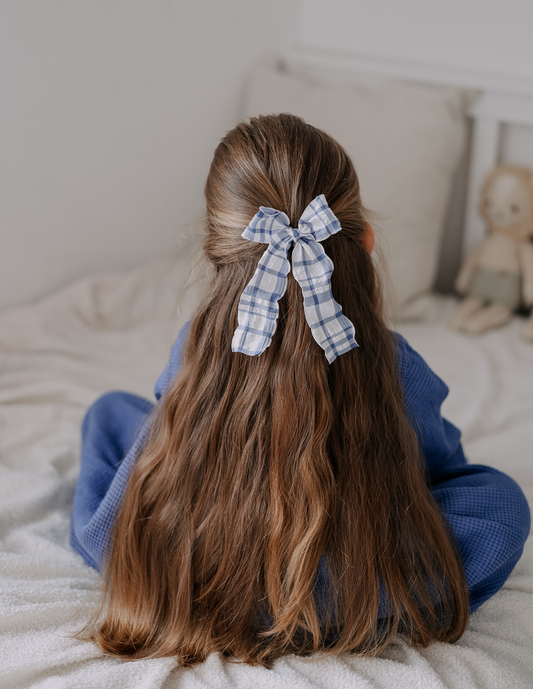 Longtail Bow | Denim Blue Plaid