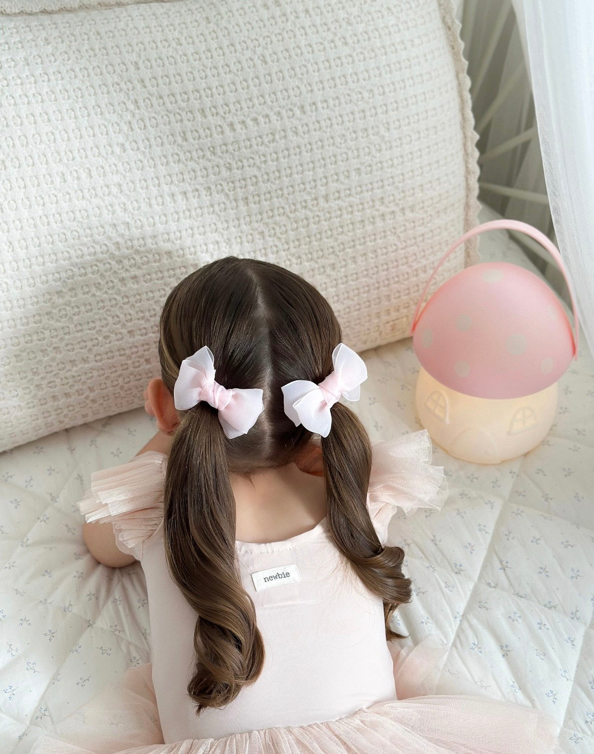 Marshmallow Chiffon Pigtail Bows | Soft Peony Pink