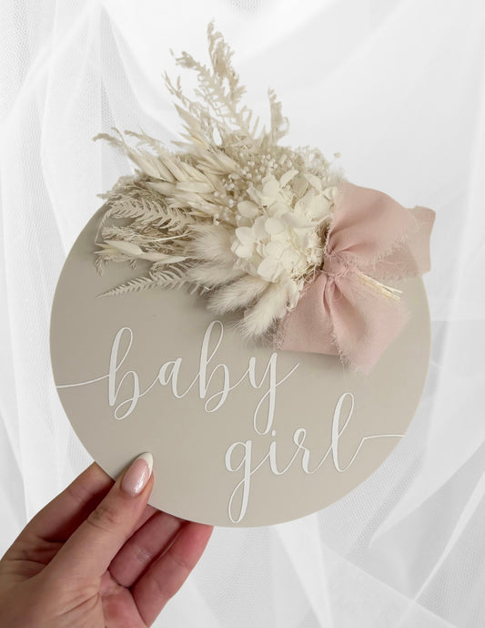 Announcement Plaque | ‘Baby Girl’ Neutral Chiffon Florals