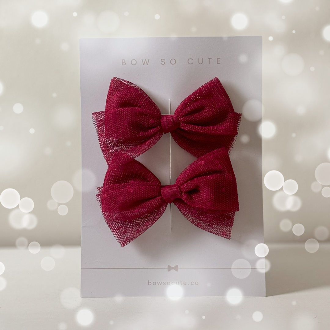 Tulle Pigtail Bows | Deep Red