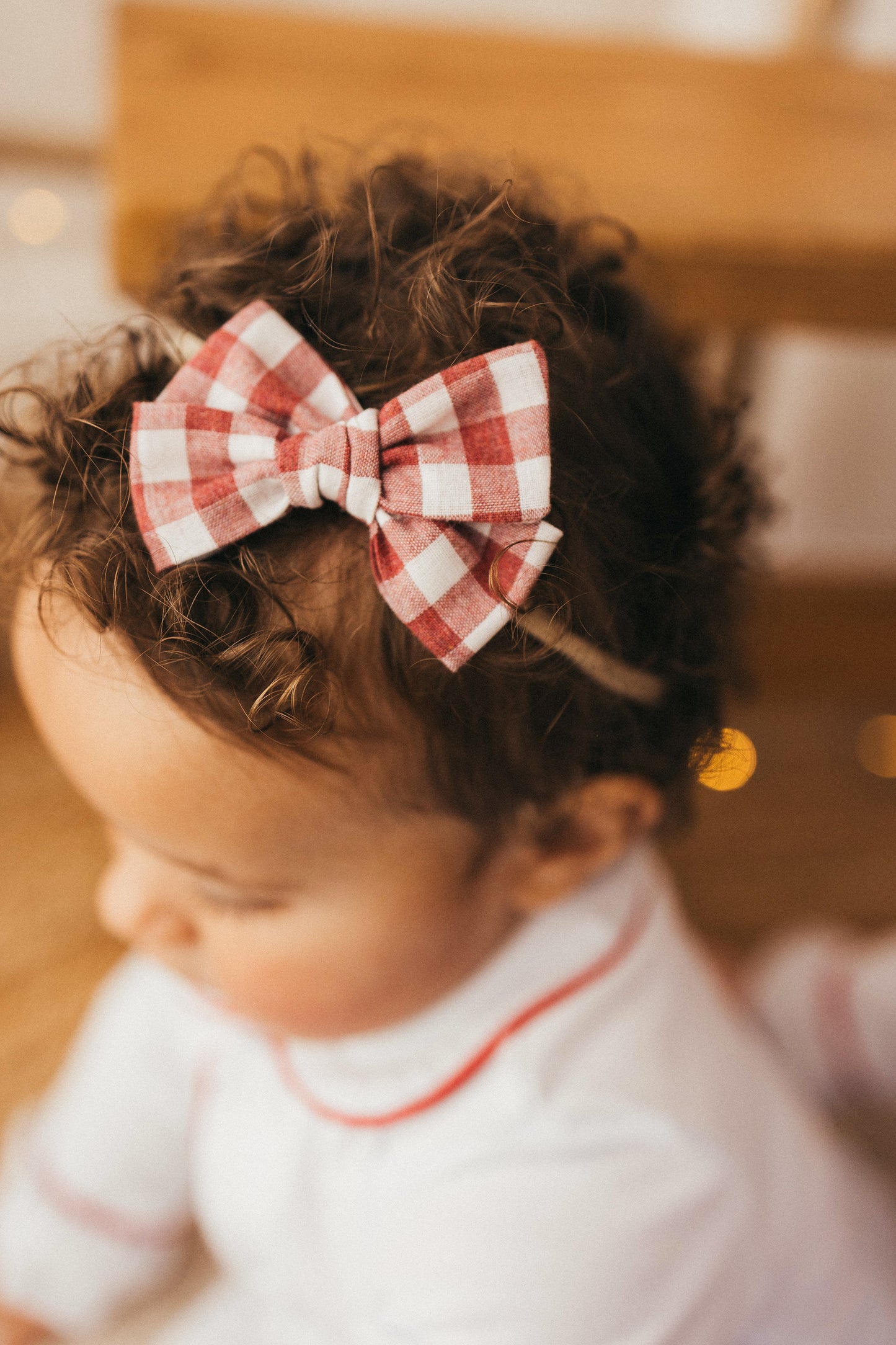 Petite Pinwheel Bow | Festive Check (Clip or Headband)