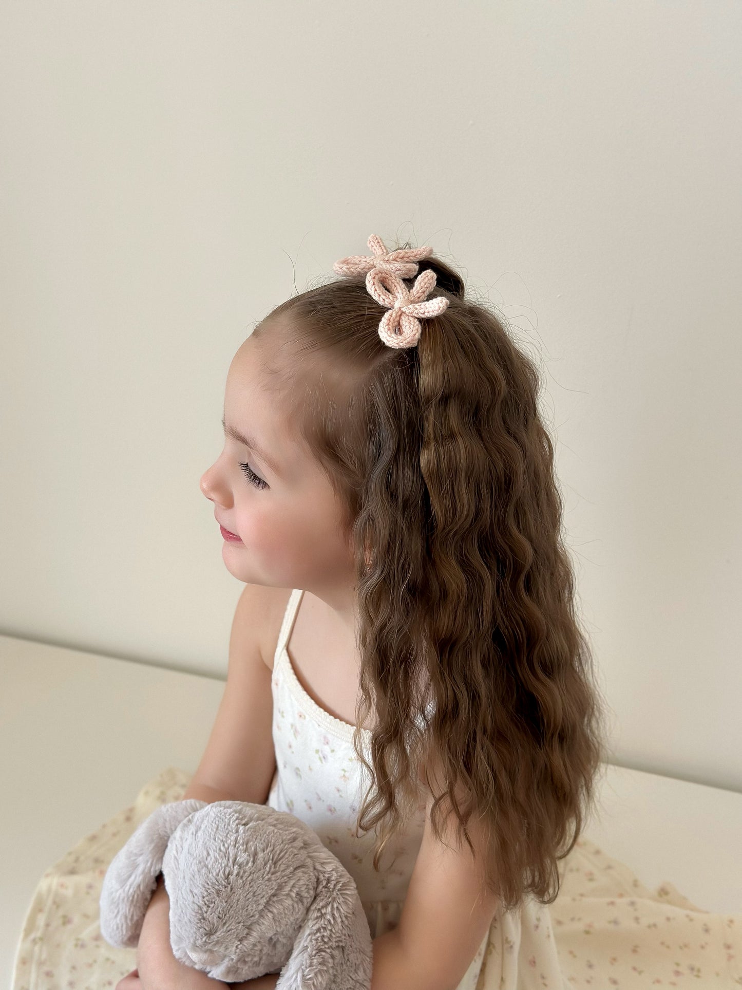 Dainty Knit Pigtail Bows | Ballet Pink