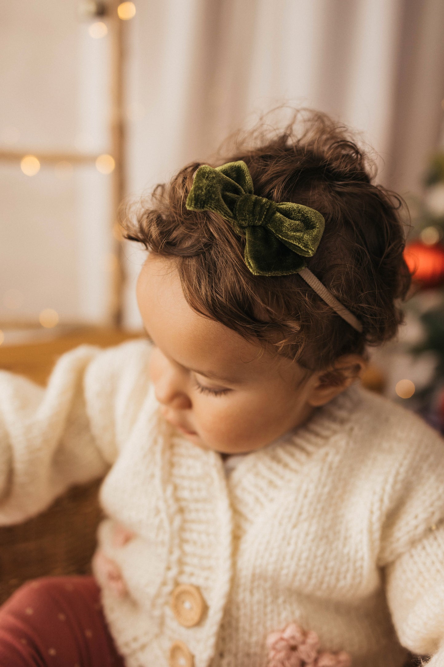 Classic Bow | Mistletoe Green Velvet (clip or headband)