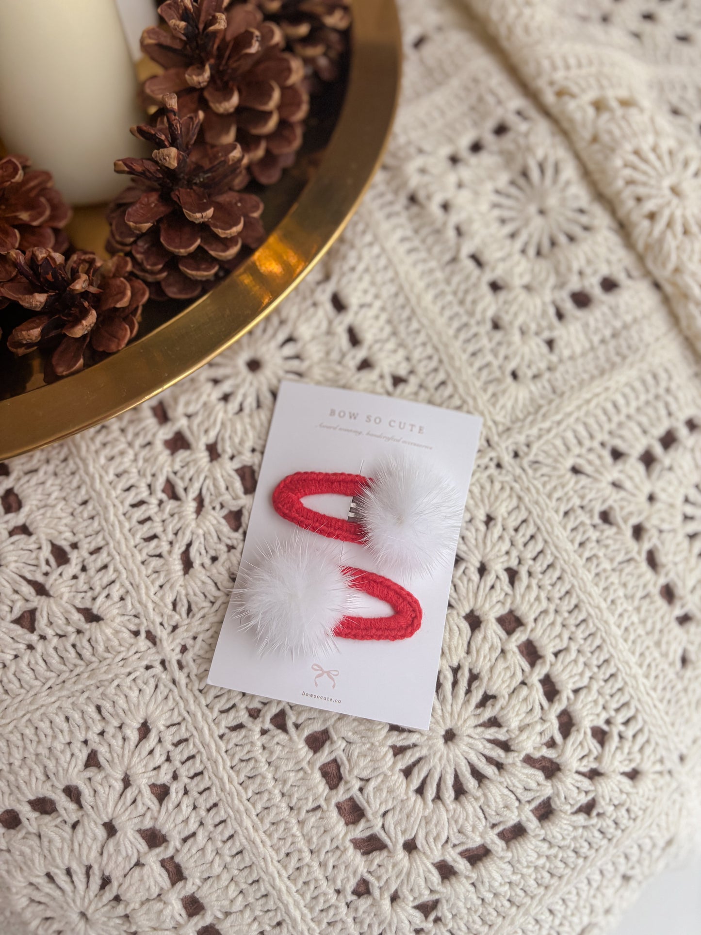 Pigtail Clips | Fluffy Poms - Red