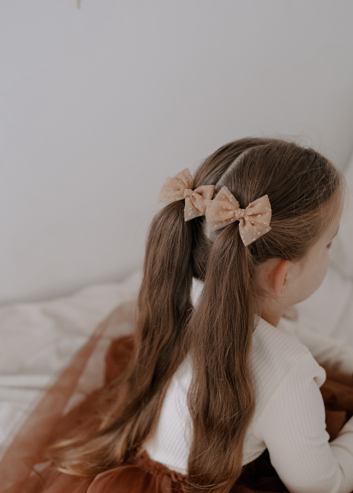 Pigtail Bows | Cocoa Dot Tulle