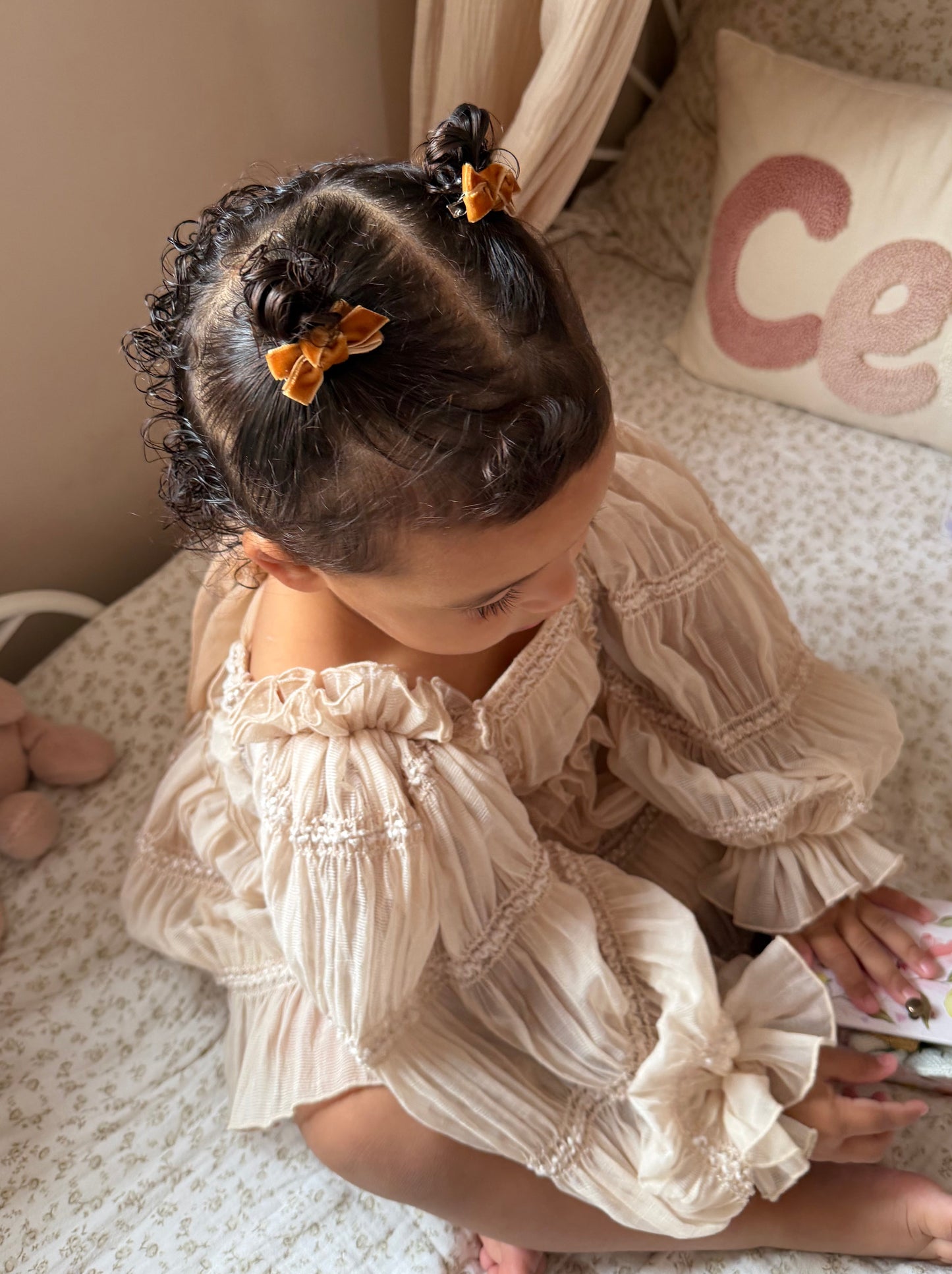 Mini Bow Clips | Golden Ochre Velvet