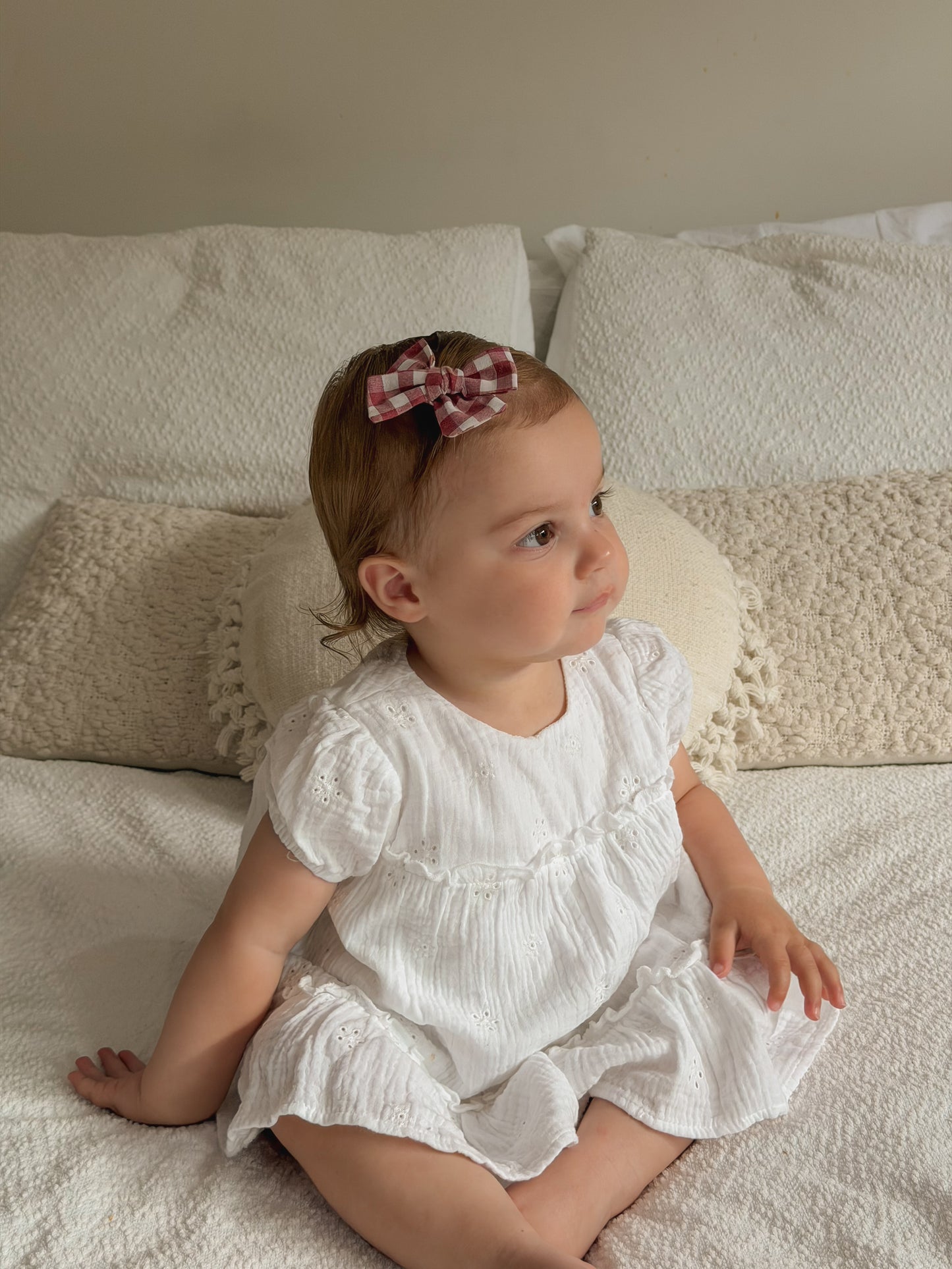 Petite Pinwheel Bow | Festive Check (Clip or Headband)