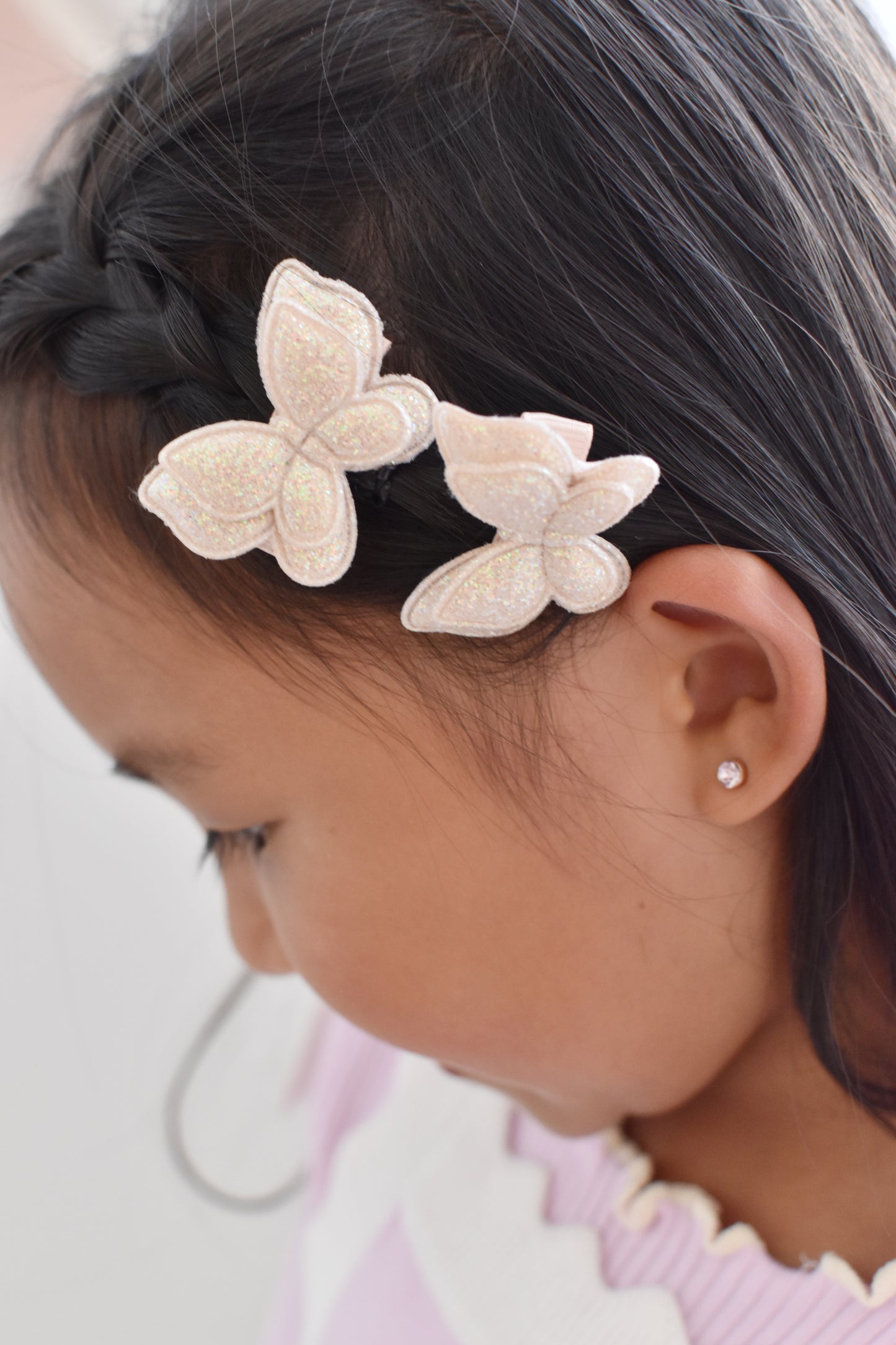 Pigtail Clips | Champagne Glitter Butterflies