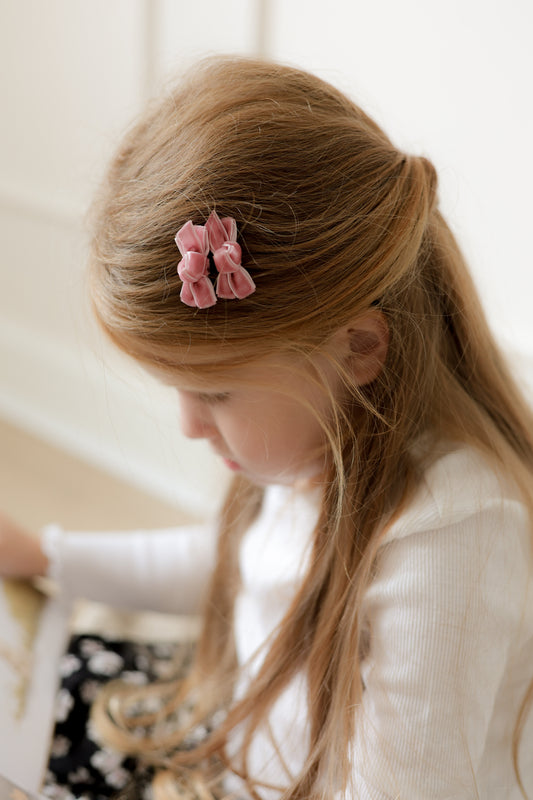 Mini Bow Clips | Dusky Rose Velvet