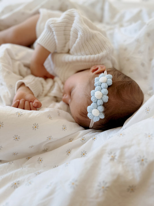 Dainty Headband | Petite Soft Blue Daisies