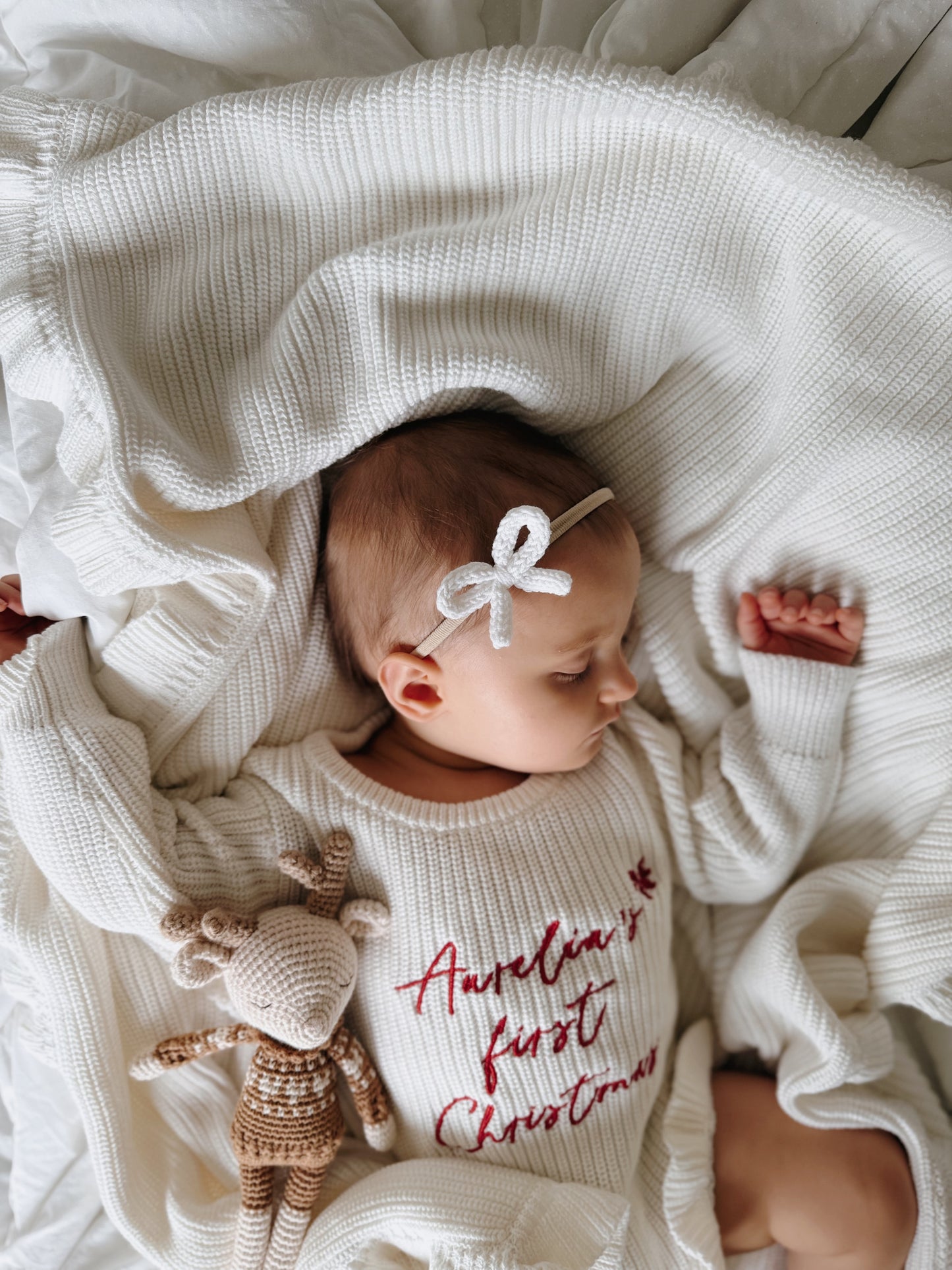 Dainty Knit Bow | Whipped Cream (clip or headband)