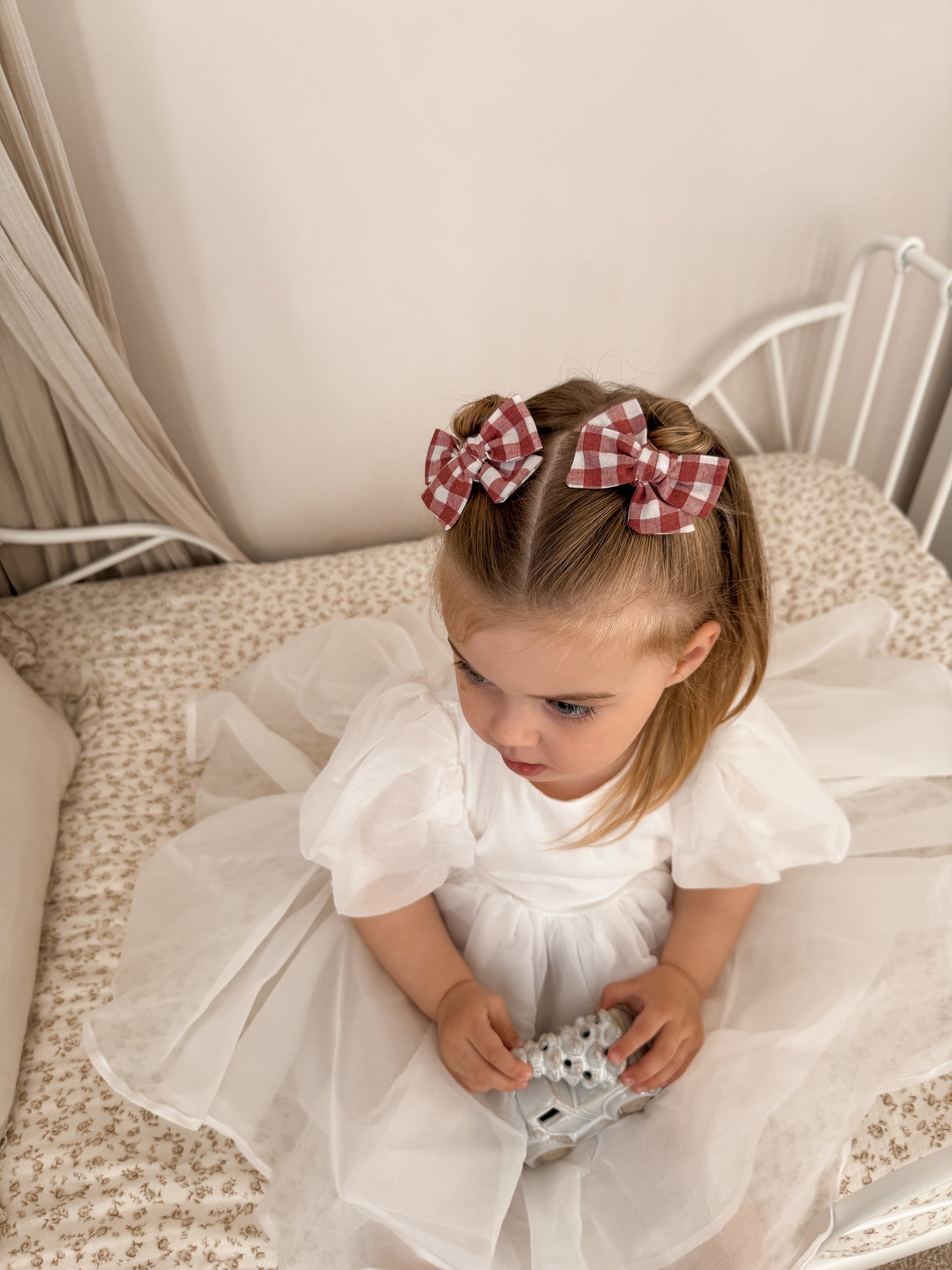 Petite Pinwheel Pigtail Bows | Festive Check