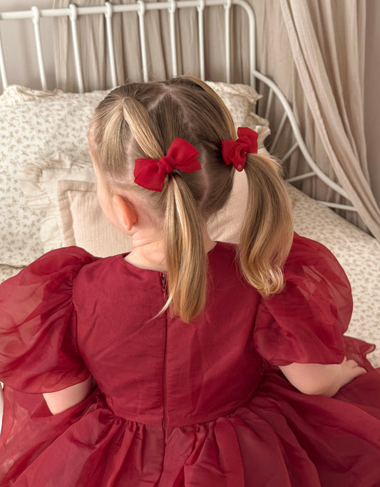 Petite Chiffon Pigtail Bows | Deep Red