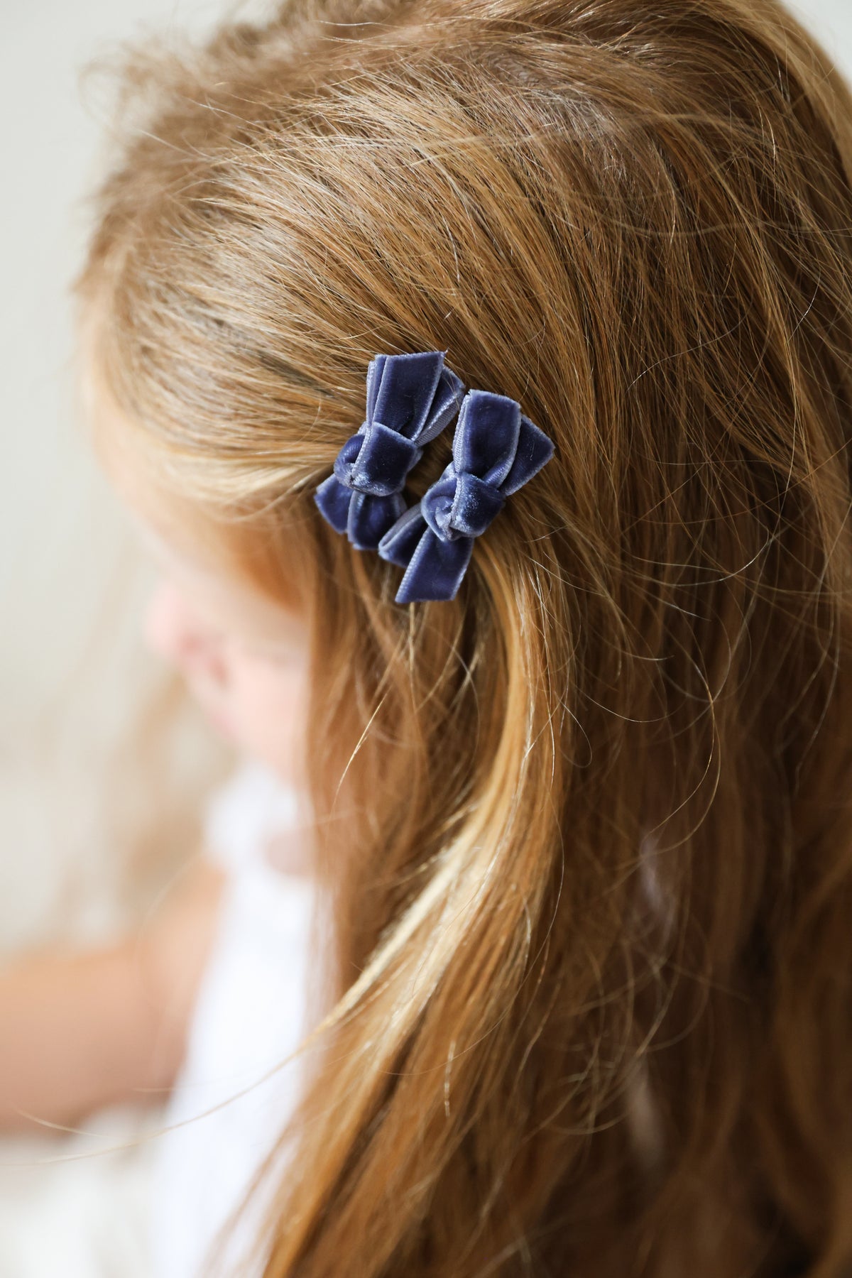 Mini Bow Clips | Twilight Blue Velvet