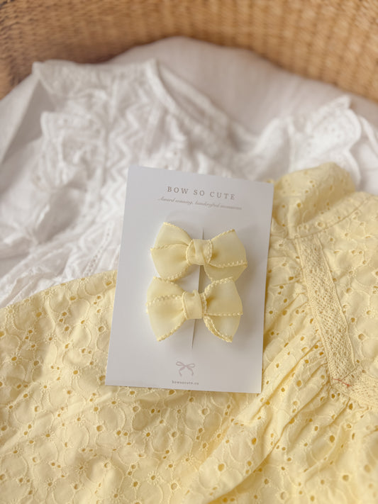 Petite Chiffon Pigtail Bows | Pastel Yellow
