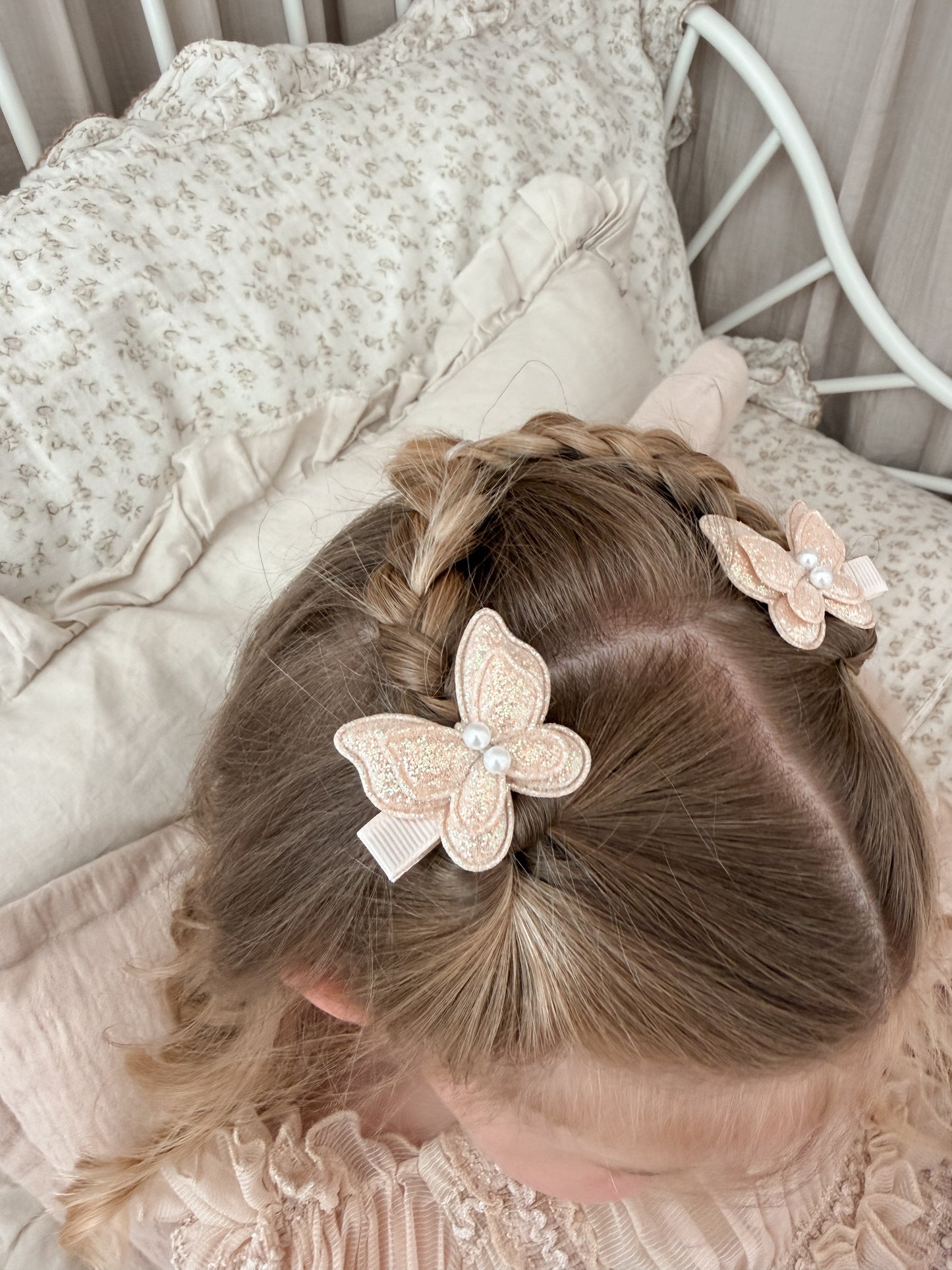 Pigtail Clips | Champagne Glitter Butterflies